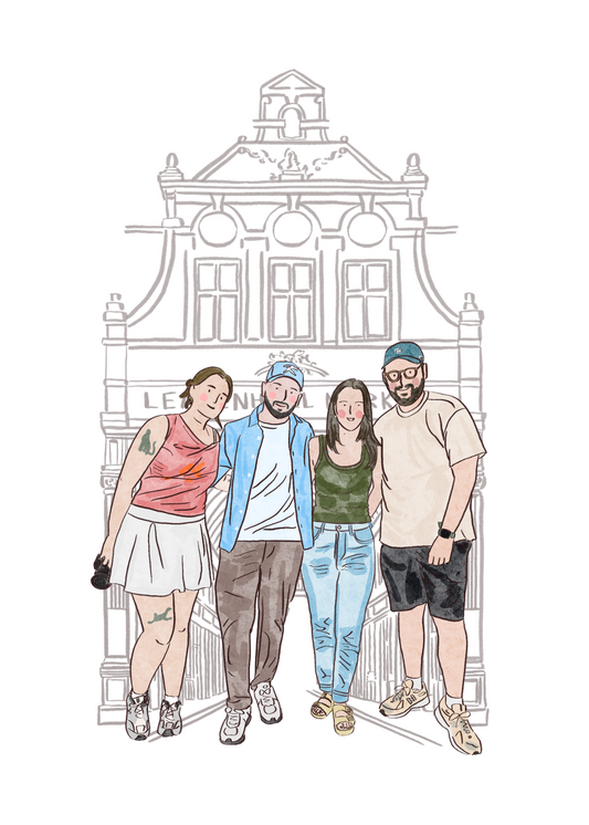 Custom Group Portrait at a Historic Landmark – A Playful Hand-Drawn Keepsake