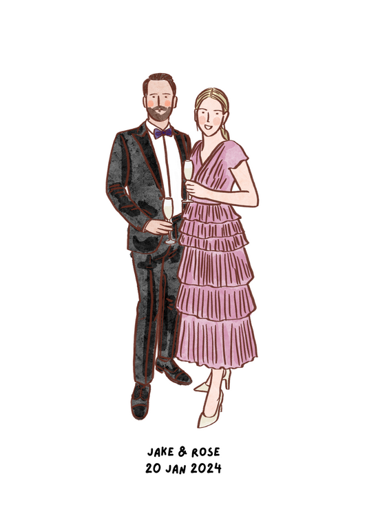 Elegant Couple Portrait: A Hand-Drawn Gift for Weddings and Anniversaries