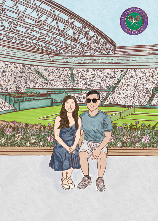 A Hand-Drawn Couple Portrait at Wimbledon – Custom Art for Tennis Lovers