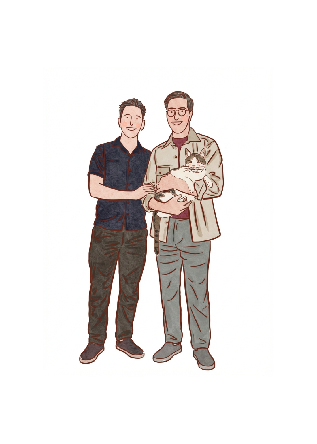 Hand-Drawn Portrait: Friends and Pet