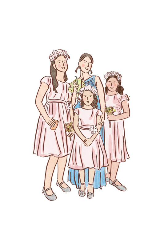 Hand-Drawn Bridesmaids and Flower Girls Portrait: A Sweet Wedding Party Keepsake