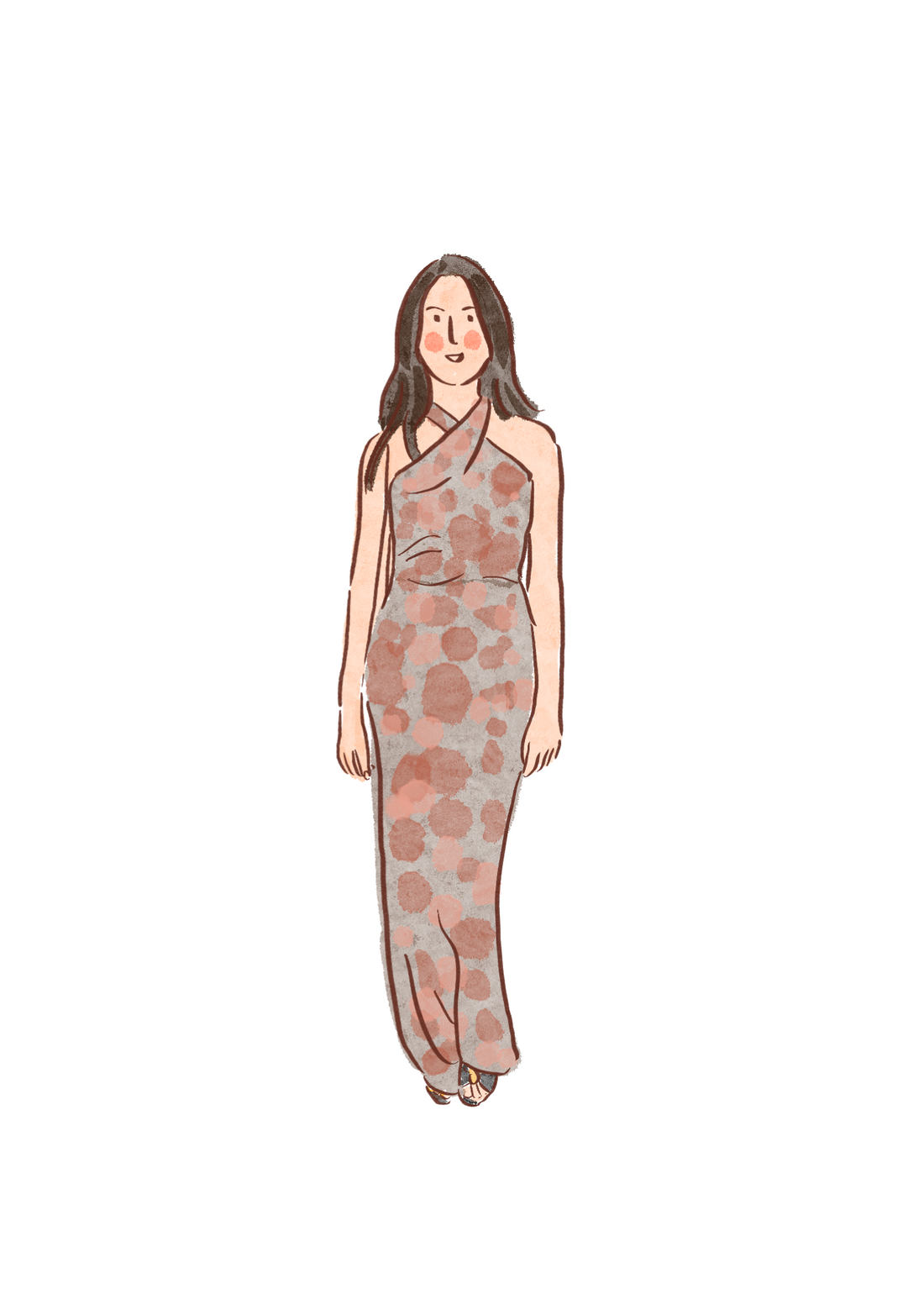 Hand-Drawn Solo Portrait: Elegant Full-Body Fashion Illustration
