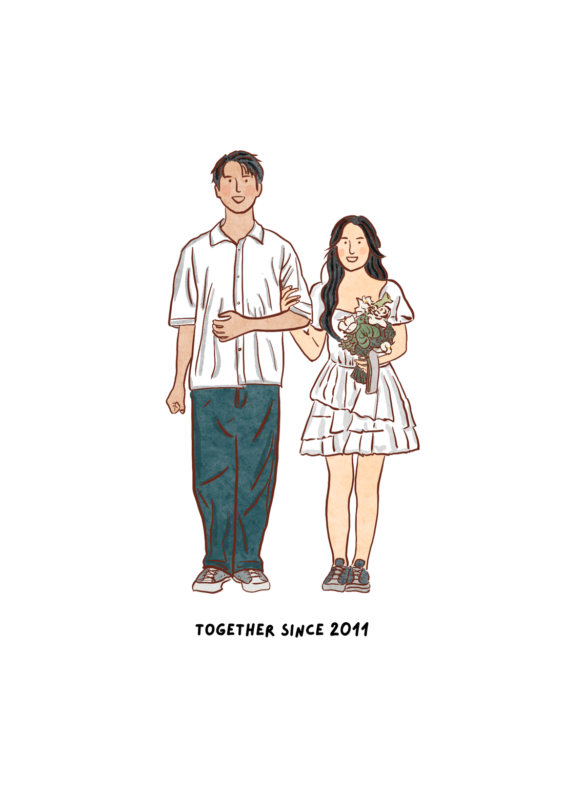 Hand-Drawn Couple Portrait: Together since 2011