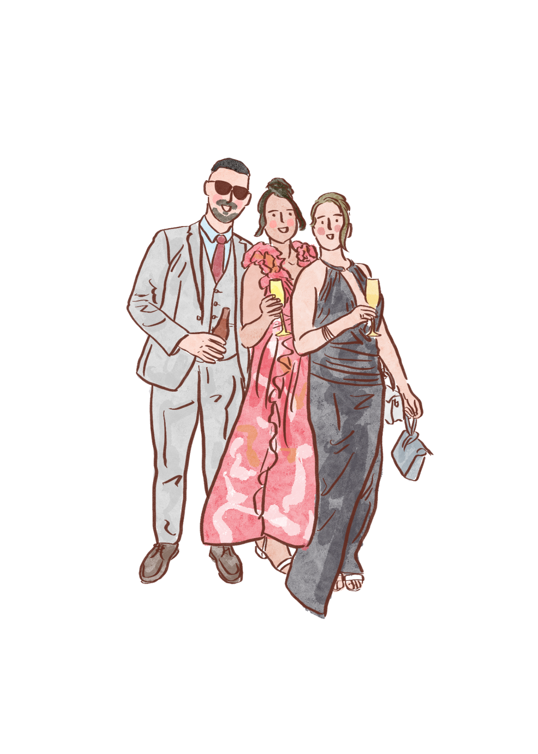 Hand-Drawn Party Portrait: Stylish Friends, Captured in Art