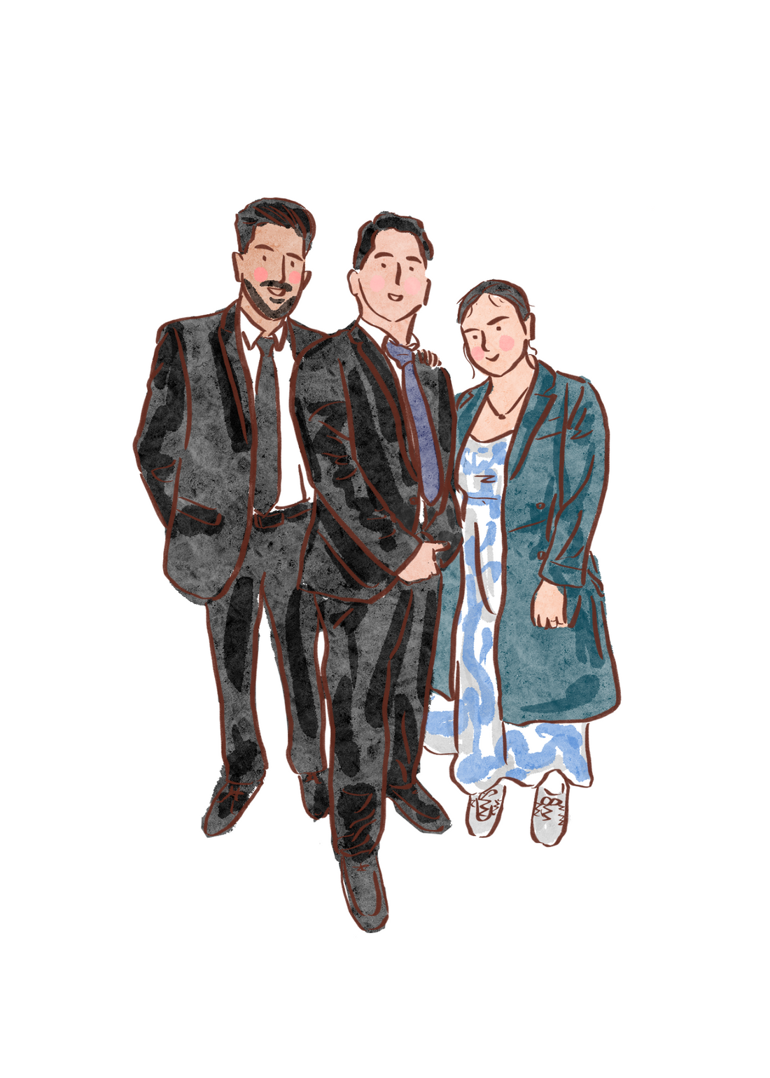 Hand-Drawn Group Portrait: Stylish Friends Illustration